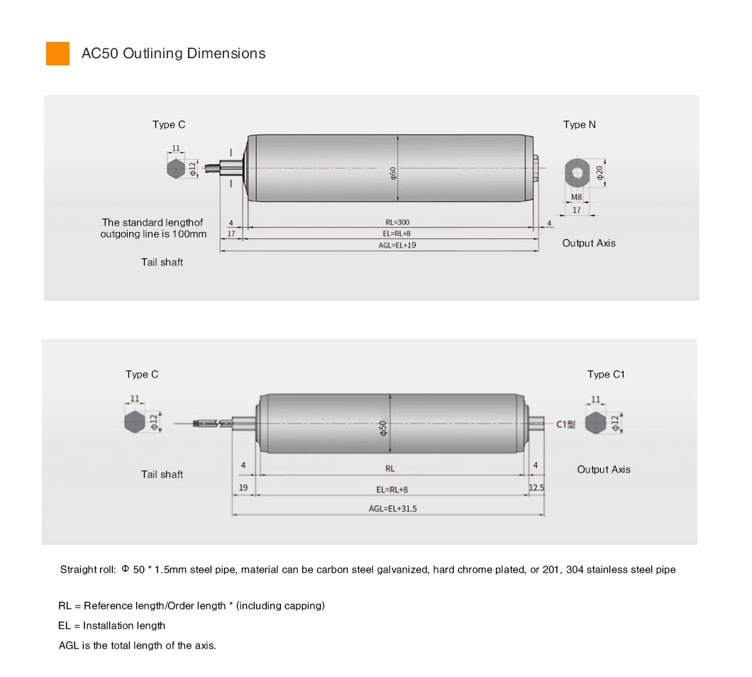 2023 Hot Sale Motor Roller Dgac 50 AC Motor 1200 Series Roller Conveyor Drive Pulley with Gear Reduction for Conveyor Equipment